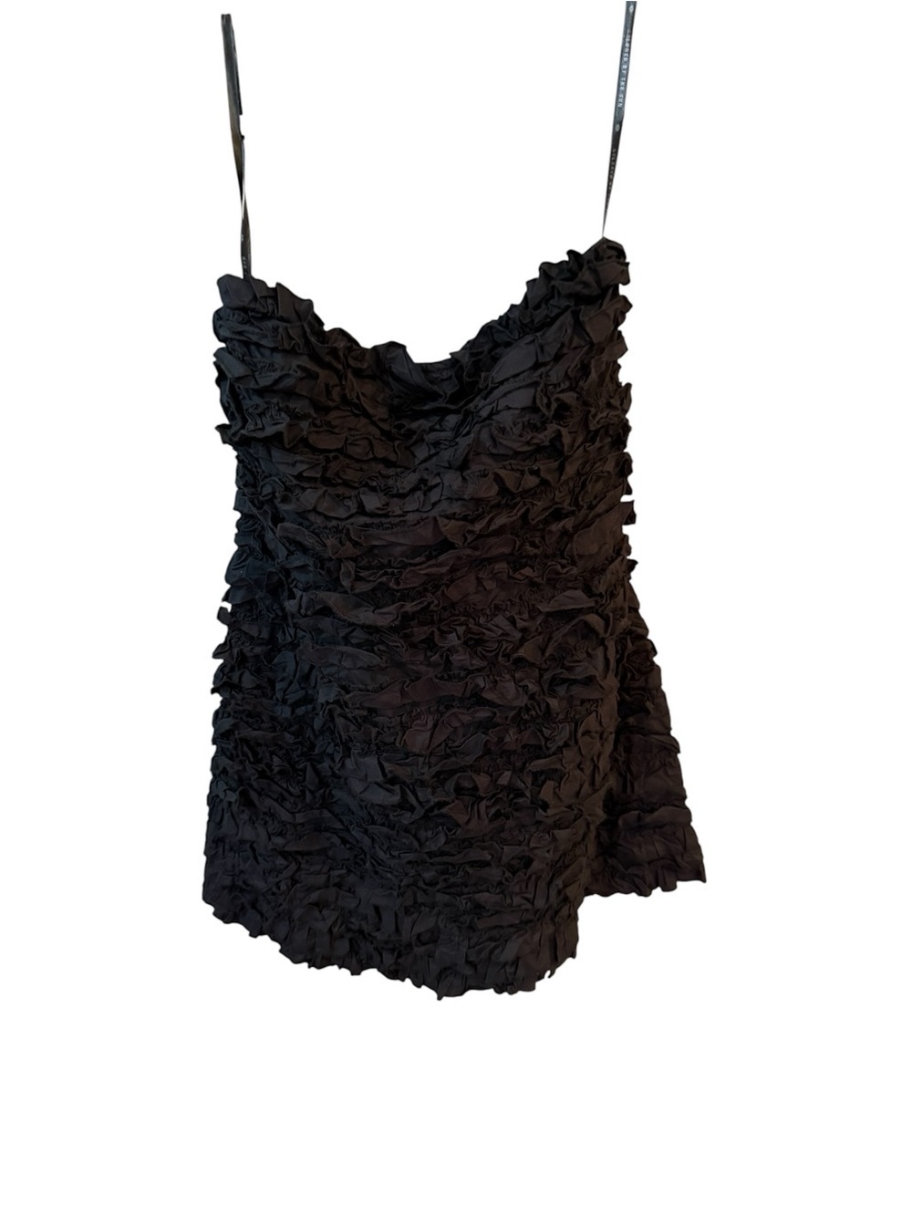 Farm Rio Strapless Black Textured Ruffle Mini Dress L - Picture 4 of 9